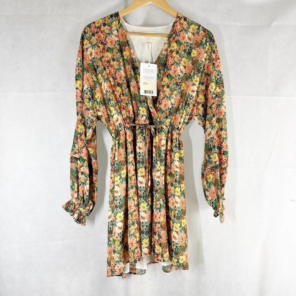 Sezane Pat Floral Long Sleeve Mini Dress Pastel Flowers Size US 4